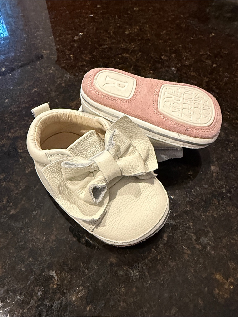 Robeez White Bow Slip-On Baby Walker Shoes with Pink Sole
